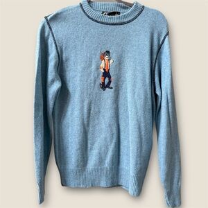 Vintage New Old stock Wool blue pullover sweatshirt with hobo figure